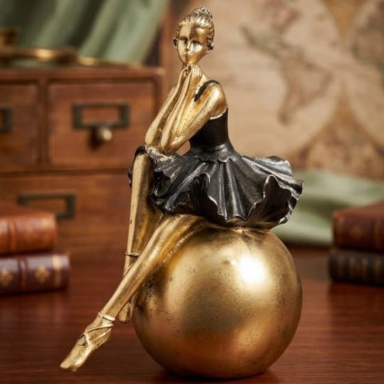 BLACK BALLET GIRL STATUE RESIN FIGURINE