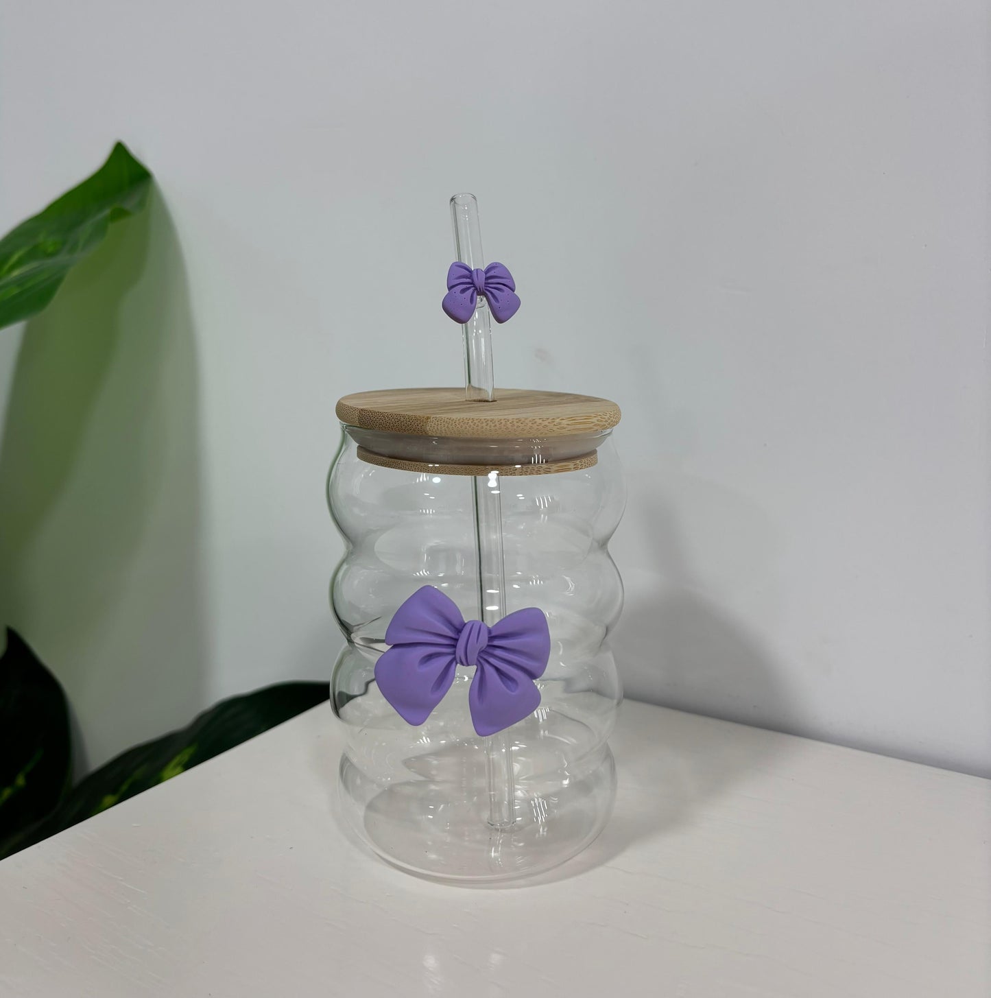 Bow Glass Coffee Cup with Straw