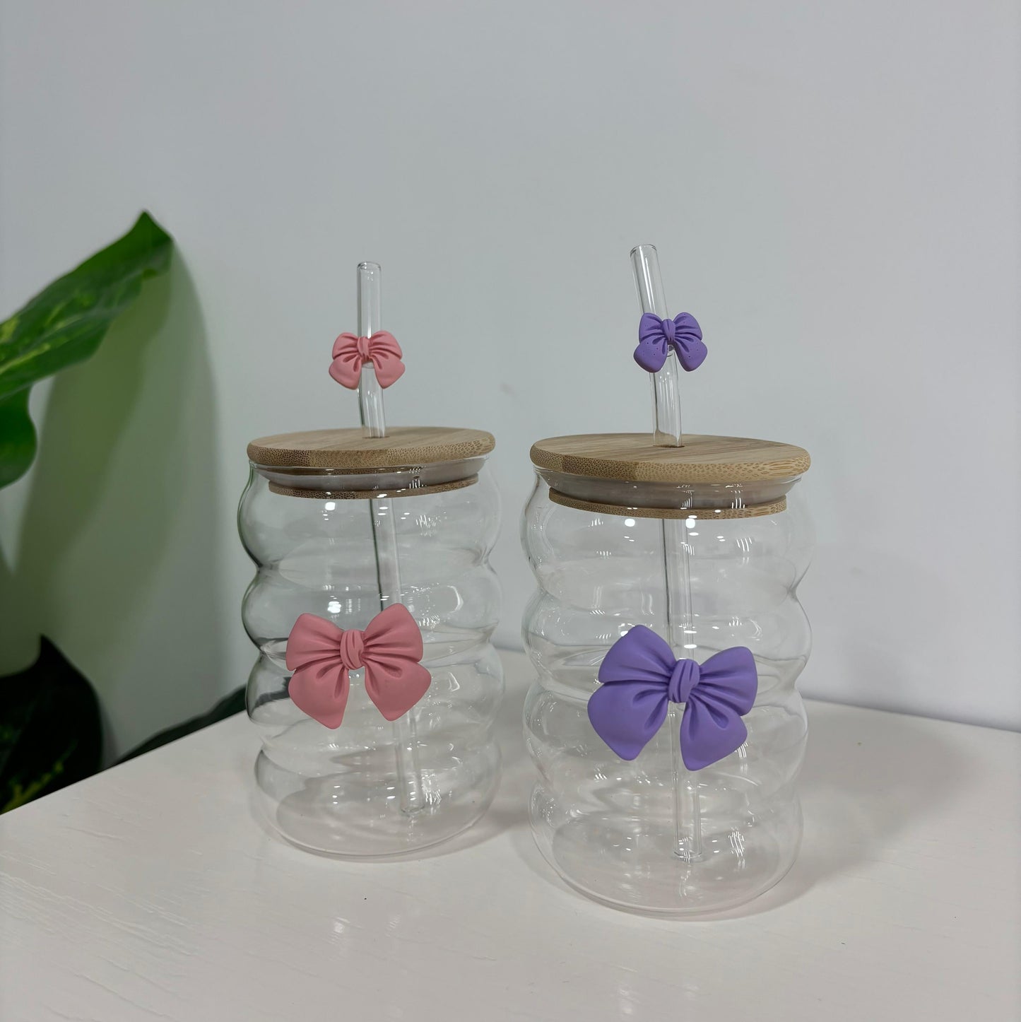 Bow Glass Coffee Cup with Straw