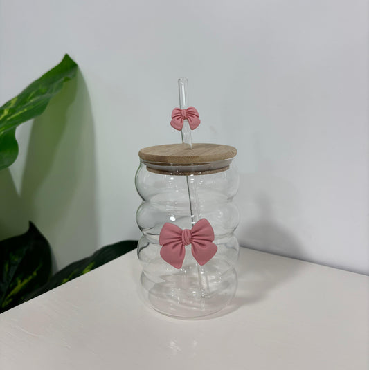 Bow Glass Coffee Cup with Straw