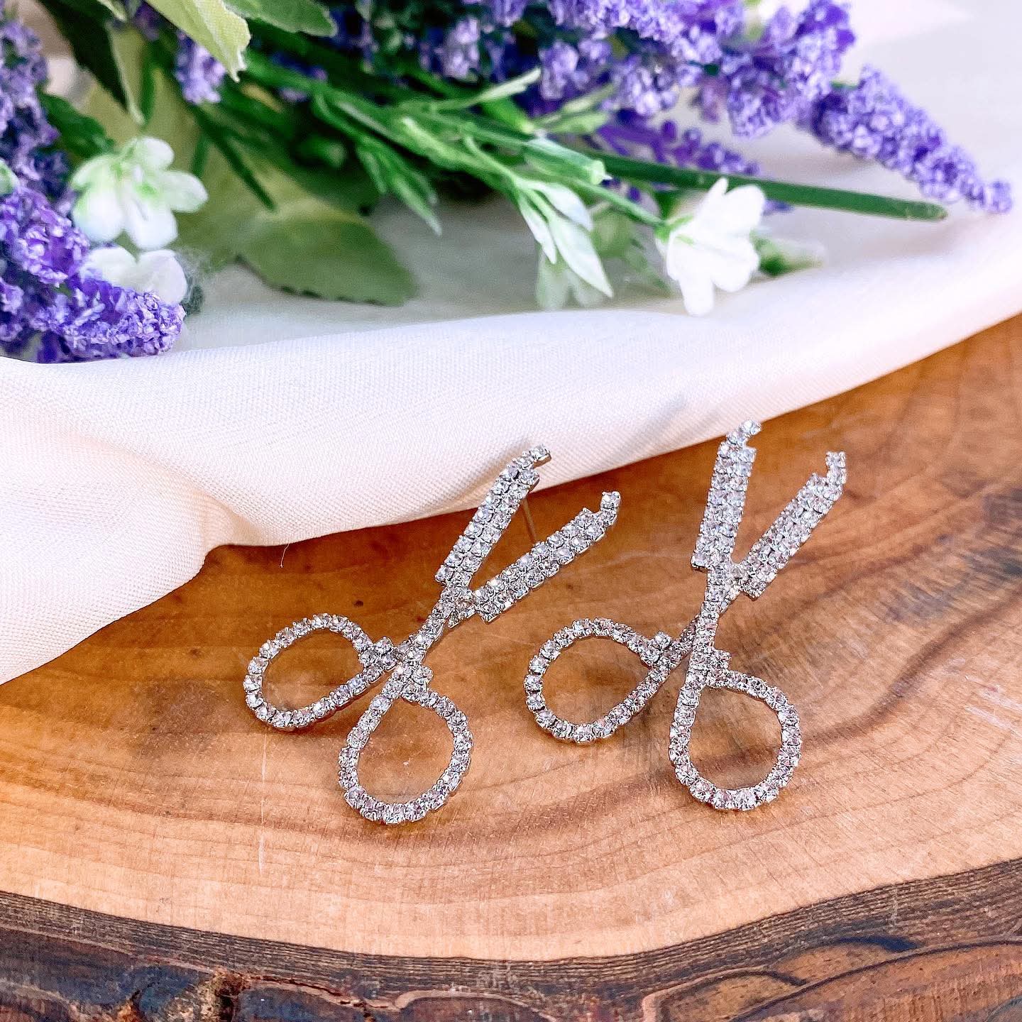 Rhinestone scissors earrings