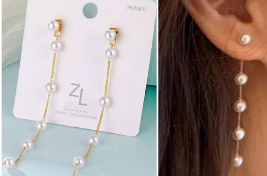 Boho long pearl earrings