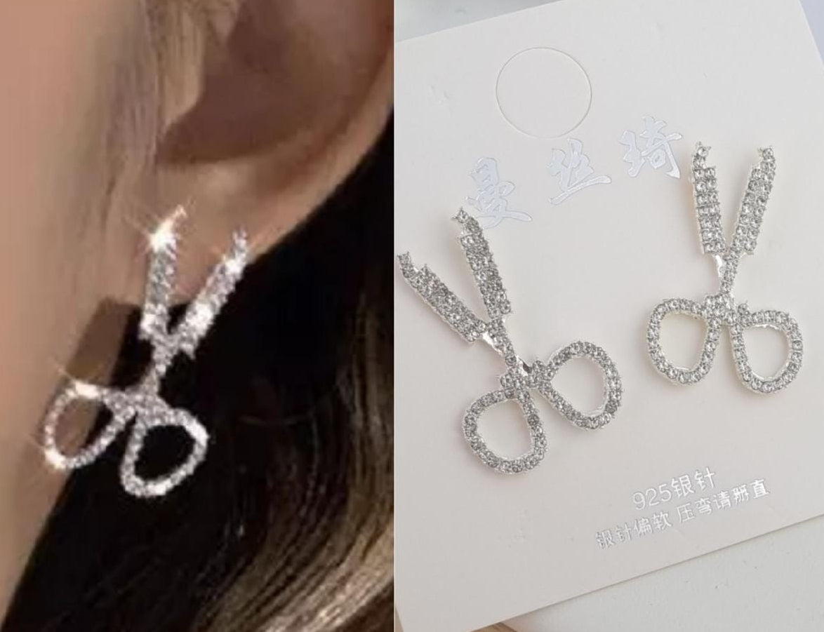 Rhinestone scissors earrings